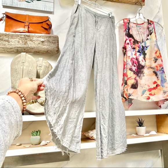 Sweet LINEN wide leg pants w raw edge🤍 - Picture 2 of 9